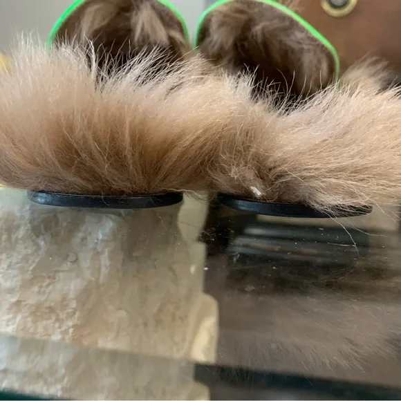 Neon green fur lined Gucci slip ons - Picture 8 of 10
